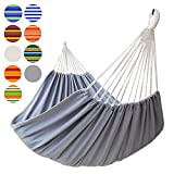 GOCAN Brazilian Double Hammock 2 Person Extra Large Canvas Cotton Hammock for Patio Porch Garden Backyard Lounging Outdoor and Indoor (Grey)