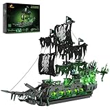 JMBricklayer Pirate Ship Building Blocks Sets with Lights, Ghost Ship Flying Dutchman Model Ship Boat 40001, Ship Building Toys for Adults, Halloween Decor Christmas Birthday Gifts for Boys Girls 14+