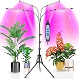 Wolezek LED Grow Lights for Indoor Plants, Full Spectrum Plant Light with Adjustable 15-61 inches Tripod Stand, 4-Head 80 LED Floor Grow Lamp Plant Lights Indoor with Dual Controllers, 6/12/16H Timer