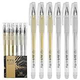 Gold & Silver Gel Pen for Artist 0.7mm Fine Point - Gold Ink Pen with Japanese Ink 6 PACK - Silver/Gold Metallic Pens for Art Drawing, Sketching & Writing - Archival Gel Ink - Opaque on Black Paper