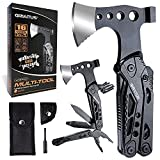 Camping Multitool Accessories Gifts for Men Dad 16 in 1 Upgraded Multi Tool Survival Gear with Axe Hammer Pliers Saw Screwdrivers Bottle Opener Whistle & Portable Sheath for Hiking,Fishing