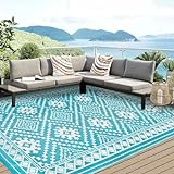 famibay Outdoor Rug 6x9, Reversible Outdoor Patio Carpet Waterproof Plastic Patio Rug Boho Geometry Camping Rug Lightweight Portable Outdoor Rugs for Patio Balcony Camping RV