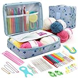 58 PC Crochet Kit for Beginners Knitting & Crochet Supplies,Premium Crocheting Kit Includes 5 Spools Crochet Yarn, 21 Crochet Hooks,6 Needes and 1 Crochet Case, Crochet Kits for Starter Adults Kids