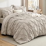 Bedsure Beige Comforter Set Queen - Bed in a Bag Queen 7 Pieces, Pintuck Bedding Sets Beige Bed Set with Comforter, Sheets, Pillowcases & Shams