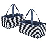 Planet E Reusable Foldable Grocery Shopping Extra Large Bags Trunk with Reinforced Bottoms (Pack of 2, Navy Stripe)