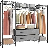 VIPEK V20 Wire Garment Rack Heavy Duty Clothes Rack, Metal Clothing Rack with 6 Shelves, 3 Hang Rods & 4 Fabric Drawers, Compact Freestanding Closet Wardrobe, 56.7" L x 14.6" W x 70.9" H, Black