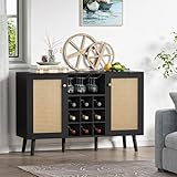 Giluta Farmhouse Coffee Bar Cabinet with Storage, 47.2" Liquor Cabinet with 2 Door, Wine and Glass Rack, Storage Shelves, Buffet Cabinet Bar Cupboard for Kitchen, Dining Room, Black