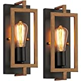 Capslpad Industrial Wall Sconces Set of 2 Rustic Vintage Wall Light Fixtures Indoor Farmhouse Wood Grain Metal Wall Mounted Lamp for Bedroom Corridor Hallway Living Room Stairway