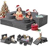 Modular Kids Play Couch, Kidirect K12 320+DIY Convertible Foam Play Couch for Boys & Girls, Versatile Kids Play Couch Building Fort, Child Sectional Kids Sofa Couch for Playroom Bedroom (Space Grey)