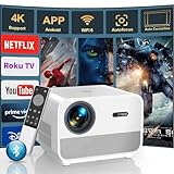 [Auto Focus/Keystone] Projector 4K with Android TV, FunFlix A1 800 ANSI Smart Projector with WiFi and Bluetooth, 50% Zoom, Native 1080P Outdoor Projector with Netflix/YouTube Built-in, 8000+ Apps