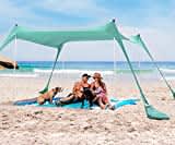 SUN NINJA Pop Up Beach Tent Sun Shelter UPF50+ with Sand Shovel, Ground Pegs and Stability Poles, Outdoor Shade for Camping Trips, Fishing, Backyard Fun or Picnics (10x10 FT 4 Pole, Green)