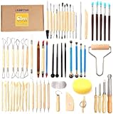 61 Piece Ceramic Clay Tools Set,LAMPTOP Polymer Clay Tools Pottery Tools Set, Wooden Pottery Sculpting Clay Cleaning Tool Set for Potters Beginners Professionals Arts Crafts