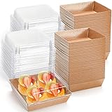 Hiceeden 100 Pack Charcuterie Boxes with Clear Lids, 5.5"×4.9"×2.4" Paper Bakery Dessert Sandwich Box, Disposable Square Food Containers for Cookies, Donuts, Muffins, Salad, and Pastry, Brown