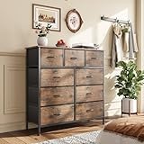 MUTUN 9-Drawer Dresser, Fabric Storage Dresser for Bedroom, Closet, Entryway, Tall Chest Organizer Unit with Fabric Bins, Sturdy Frame, Easy Pull Handles & Wooden Top, Rustic Brown