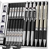 Nicpro 6PCS Art Mechanical Pencil Set, 3PCS Metal Drafting Pencil 0.5 mm & 0.7 mm & 0.9 mm & 3PCS 2mm Graphite Lead Holder (2B HB 2H) For Writing, Sketching Drawing With Lead Refills Case