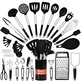 40PCs Silicone Cooking Utensils Set 446℉ Heat Resistance, RFAQK BPA Free Kitchen Utensils Set for Nonstick Cookware, Gadgets Includes Can Opener, Potato Smasher,Peeler,Tongs,Spatula Set,Pizza Cutter