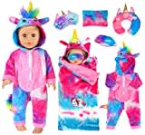 6 Pcs Colorful Unicorn Sleeping Bag Dolls Accessories for 18 inch Dolls and 16-18 inch Baby Doll