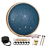 HOPWELL Steel Tongue Drum - 15 Note 12 Inch Tongue Drums - Percussion Instruments - Hand Pan Drum with Music Book, Drum Mallets and Carry Bag, D Major, Navy Blue