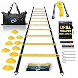 Invincible Fitness Agility Ladder Full Training Equipment Set, Improves Coordination, Speed, Power and Strength, Includes 10 Cones 4 Hooks and 3 Loop Resistance Bands for Outdoor Workout