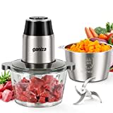 Ganiza Food Processor, 2-Speed Food Chopper Meat Grinder with 2 Bowls, Upgraded Button & Smart Overheat Protection Light - Clean Brush, 2 Blades