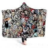 Hooded Blanket by LZXBZAI, Horror Movie Character Hooded Cloak for Adult Gothic Sherpa Fleece Wearable Throw Blanket Microfiber Bedding (A, 59x51inch)