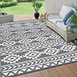 Pauwer Reversible Mats Outdoor Rugs 6'x9' for Patio Clearance Waterproof Plastic Staw Rug Outdoor Patio Rug Camping Rugs for Outside Indoor Outdoor Rugs for RV Camping, Deck, Patio, Picnic, Grey