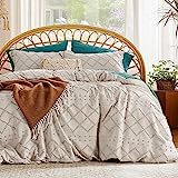 Bedsure Duvet Cover King Size - King Duvet Cover Set, King Boho Bedding Set for All Seasons, 3 Pieces Embroidery Shabby Chic Home Bedding Duvet Cover Set (Beige, King, 104x90)