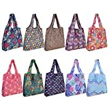 10 Pack Reusable Grocery Shopping Bags, SZUAH Foldable Shopping Bags Grocery Tote with Attached Pouch,Machine Washable Eco-Friendly.