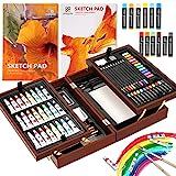 Art Supplies, Deluxe Wooden Art Set in Portable Case, Crafts Drawing Painting Coloring Kit with 2 Sketch Pads, Creative Gift Box for Adults Artist Beginners Kids Girls Boys