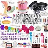 500 Pcs Cake Decorating Kit with Baking Supplies- Springform Pan Set -Cake Turntable Stand Numbered Piping Tips & Bags Russian Tips Icing Spatulas Fondant Tools Measuring Cups & Spoons