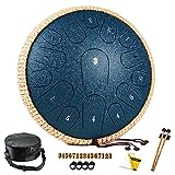 HOPWELL Steel Tongue Drum - 13 Inches 15 Notes Tongue Drum - Hand Pan Drum with Music Book, Handpan Drum Mallets and Carry Bag, D Major (Navy Blue)