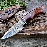 BIGCAT ROAR 25.4 cm Handmade Damascus Hunting Knife with Leather Sheath - Ideal for Skinning, Camping, Outdoor - EDC Fixed Blade Bushcraft Knife with Walnut Wood Handle - Predator Hunter