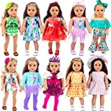 ZITA ELEMENT 24 Pcs Girl Doll Clothes Dress for American 18 Inch Doll Clothes and Accessories - Including 10 Sets Clothing Outfits with Hair Bands, Hair Clips, Crown and Cap