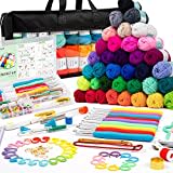 113 Piece Crochet Kit with Yarn Set–1600 Yards Assorted Yarn for Knitting and Crochet, 73PCS Crochet Accessories Set Including Ergonomic Hooks, Knitting Needles & More Ideal Beginner Kit