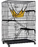 BestPet 4-Tier 48 Inches Cat Cage Crate Cat Kennel Cat Playpen with Free Hammock 3 Cat Bed 2 Front Doors 2 Ramp Ladders Perching Shelves